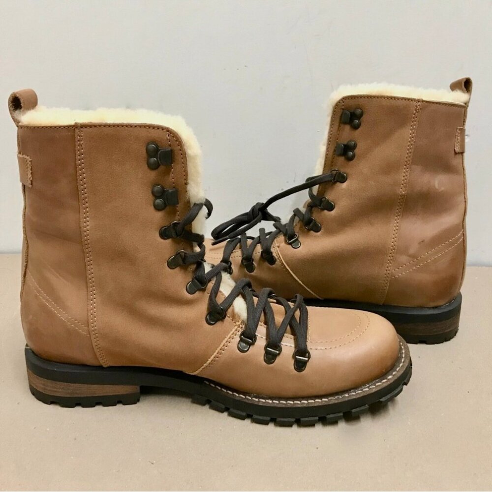 Luxe de Leon Tierra Leather Shearling Lace Up Combat Boots